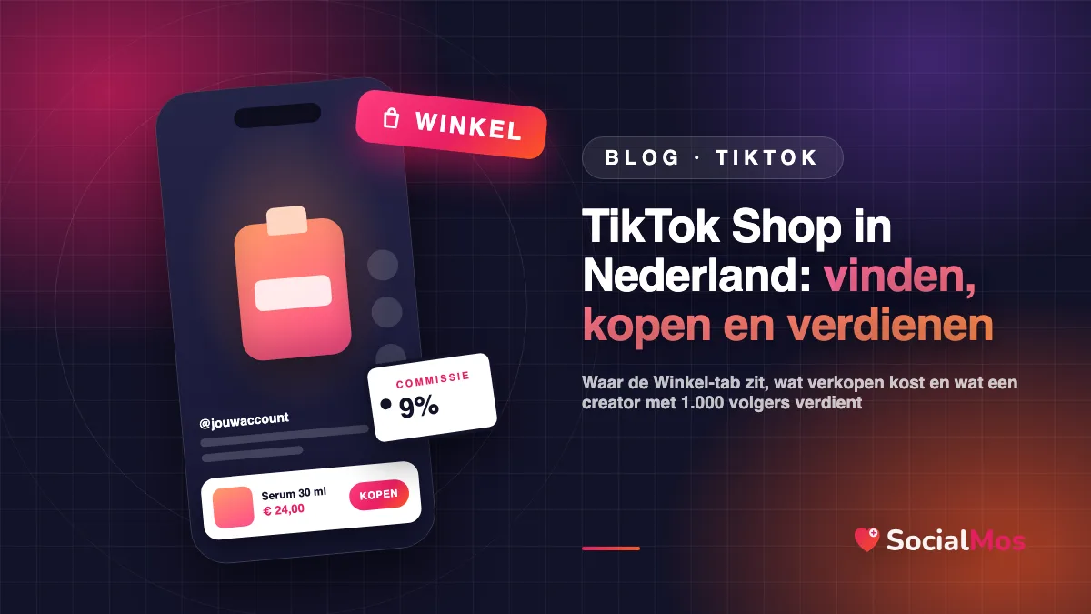 Illustratie: TikTok-app met een Winkel-tab, een koopknop onder een video en een prijskaartje, met de titel: TikTok Shop in Nederland.